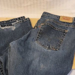 Levis 515 Dark Blue Bootcut Womens 16 Short Distressed Bottom Edge